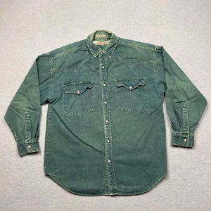 VINTAGE Anchor Blue Shirt Mens Medium Chambray Heavy Cotton Pearl Snap Western - Picture 1 of 11