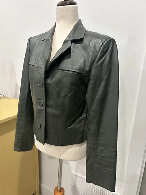 NEWPORT NEWS Chaqueta de Mujer Estilo Fácil 100% Cuero Genuino Verde Bosque L 12 Foto 1 de 4
