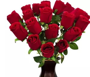 12Pcs Red Fake Roses Velvet Real Touch Artificial Roses Long Stem Flowers - Picture 1 of 6