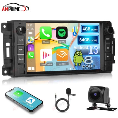 AMPRIME 4+64G Carplay Für Jeep DODGE Chrysler 7" Android 13 Autoradio GPS Navi WIFI +Kam