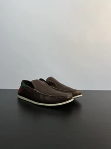 Gucci Web Stripe Mocca Men's Shoes Leather Runner Mocassin Brown Size 43 E - Picture 1 of 17