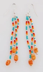 Native American Navajo Handmade Beaded Earrings - Picture 1 of 1
