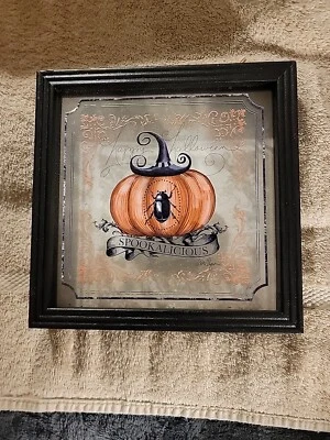 SPOOKALICIOUS SIGN In Shadowbox Frame 8" X 8"  Pumpkin Beatle - Image 1 of 4