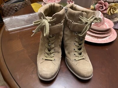 Prada Womens Lace Up Wedge Heel Boots Beige Suede Size EUR 37 - Image 1 of 4
