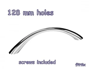 1 x mango de arco cromo liso armarios para puertas de cocina 128 mm espacio de orificio - Imagen 1 de 4