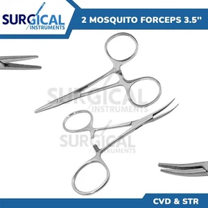 2pc Set 3.5" Straight + Curved Hemostat Forceps Locking Clamps German Grade - Picture 1 of 8