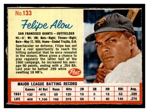 1962 Post Cereal #133 Felipe Alou USED