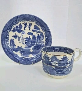 Vintage/Antico Salice Blu Giappone 3 1/2" X 4 1/4" Big Zuppiera e 8 1/4" Piattini - Foto 1 di 8