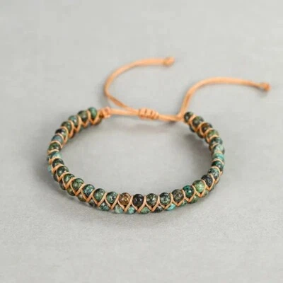 Pulsera de la suerte de curación trenzada con cuentas de doble capa turquesa africana hecha a mano Foto 1 de 4