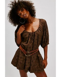 NWT Viscose blend Free People Bop Around Eyelet Brown Romper Sz XS, S $ 128 - Picture 1 of 9