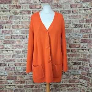 Gispa Italy Cardigan Womens 18 Orange Chunky Ribbed Knit Merino Wool Above Knee - Picture 1 of 11