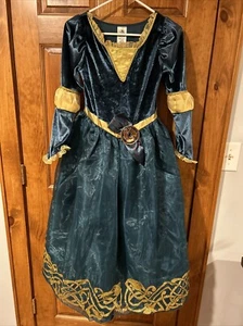 Authentic Disney Store Merida Costume Dress Kids Size 13 Worn Once Gold Glitter - Picture 1 of 5