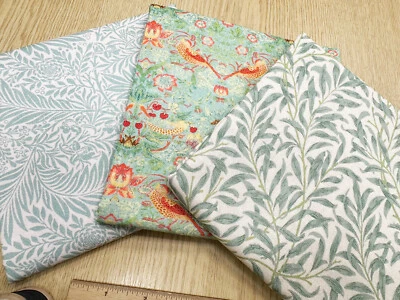 FAT QUARTER FABRIC BUNDLE William Morris Duck Egg Floral Bird Print Fabric - Image 1 of 3