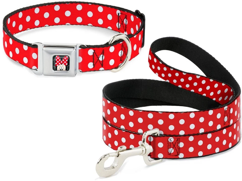 BUCKLE-DOWN Buckle Down Seatbelt Dog Collar or Leash Minnie Mouse Disney Polka Dot Made USA