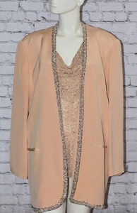 Judith Ann Plus Size Evening Party Beaded Silk Cardigan Blazer Jacket & Tank Set - Picture 1 of 7