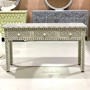 Bone Inlay Console Table, 3 Drawers - Grey Wallpaper - Picture 1 of 22