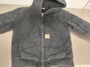 Carhartt Black Hooded Jacket Youth Small Zip Polyester Quilted Lining - Picture 1 of 8