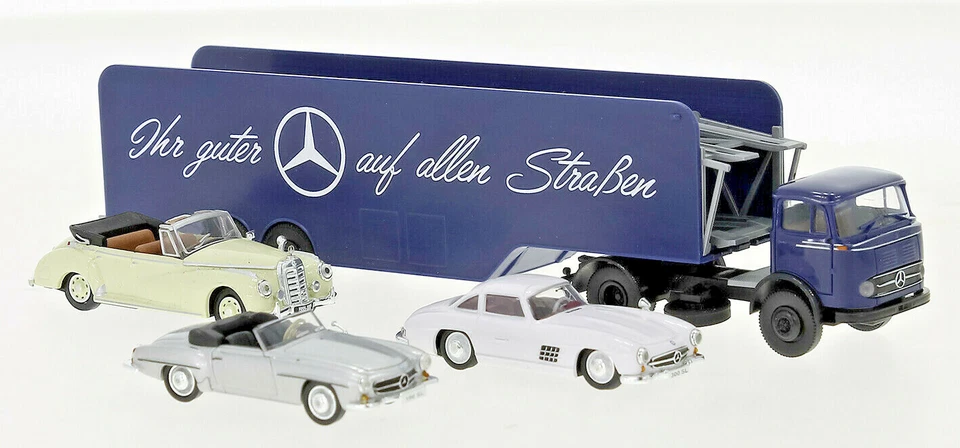 BREKINA 48044 Mercedes LPS 338 Autotransport-Sz Con 3 Ricko-Modelle H0, Neu 2022 - Immagine 1 di 1