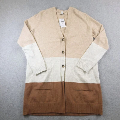 Suéter para mujer Jill pequeño marrón beige bloques de colores cárdigan a rayas bolsillos para manos Foto 1 de 4