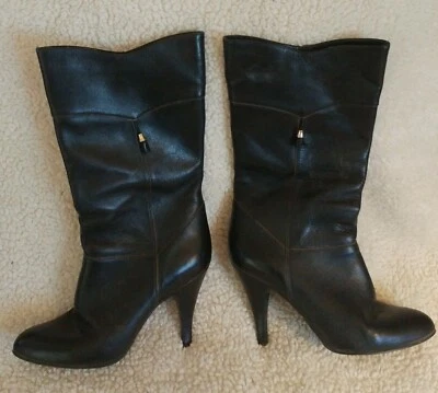 mujer cuero negro 4" tacón botas talla 7.5 Foto 1 de 2