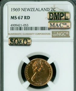 1969 NEW ZEALAND 2 CENTS NGC MS67 RD DMPL PQ MAC SOLO FINEST GRADED SPOTLESS . - Picture 1 of 2