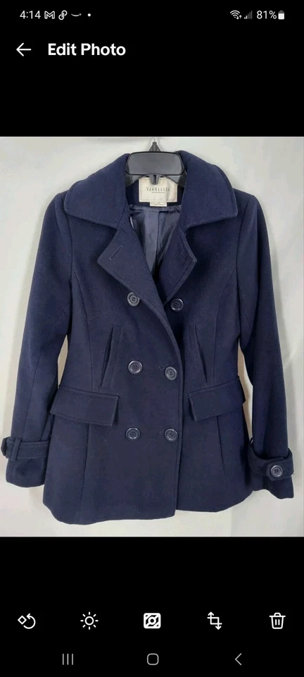 Abrigo Van Heusen Azul Marino Doble Botonadura 4 Pckt Mezcla Lavable XS NN7 Foto 1 de 2