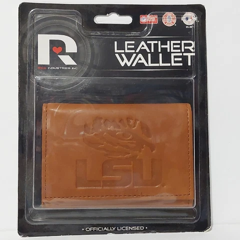 LSU Louisiana State Tigers Leather Tri Fold Wallet Embossed Logo Free Shipping Cover