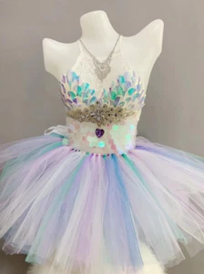 Colorful Sequins Rhinestones Halter Tutu Skirt Sexy Party Outfit Club Costume - Picture 1 of 9