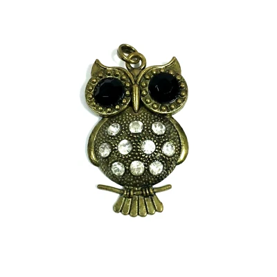 Collar Búho Colgante Latón Ojos Negros Estrás Transparente Moda Joyería Patrimonial Foto 1 de 4