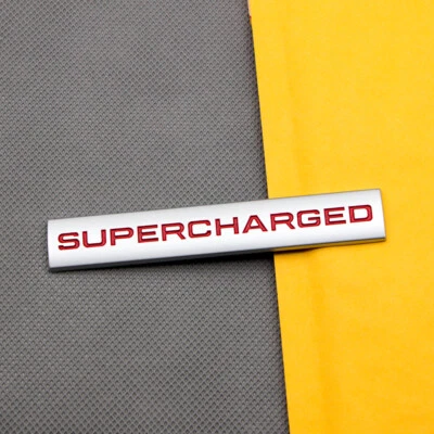 Silver & Red Metal Supercharged Badge Car Sport Emblem V6 V8 Engine Sticker Logo - Image 1 of 4