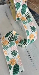 5yd Plantas Tropicales Hawaii Monsterra Palma Verde Puntos Suizos Decoración Cinta 2.5 Alambre - Imagen 1 de 3