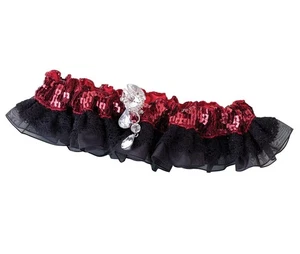 Lillian Rose Red Sequin and Black Tulle Garter Prom or Wedding - Picture 1 of 2