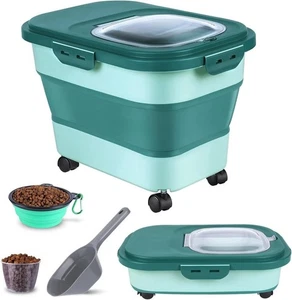 20-23 Lbs Dog Food Storage Container - Collapsible Dog Food Container w/ Wheels - Picture 1 of 9
