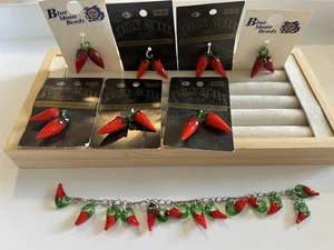 Lotto perle peperoncino vetro vintage luna blu gioielli shoppe festa charm catena - Foto 1 di 9