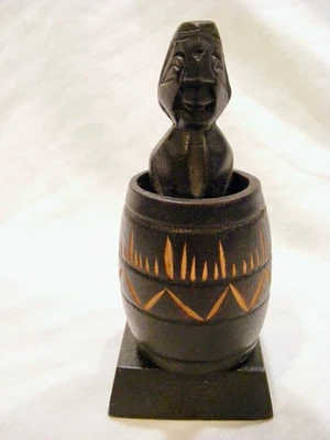 Wooden Man In Barrel Nude Man Figurine Hand Carved - Gag Gift Risque - Image 1 of 4