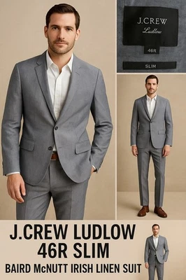 J.Crew Ludlow Slim Fit Suit 46R Jacket 36x34 Pants Gray Baird McNutt Irish Linen - Image 1 of 4