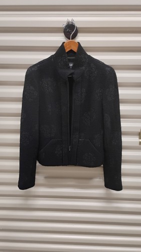 Giacca CHANEL 03C ottima nera modello camelia lana cerniera top 38 US 4 6