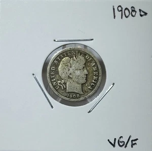Moneda de diez centavos de barbero D 1908, 90 % plata, en muy buen estado, ¡muy baja acuñación! 🔥 - Imagen 1 de 2