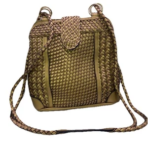 Vtg MC Marc Chantal Gold Woven Faux Leather Purse Braided Handbag Crossbody NWoT - Picture 1 of 12
