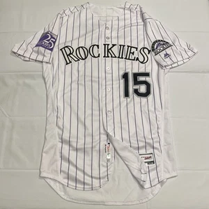 Game Worn Raimel Tapia Colorado Rockies 2018 25th Patch MLB Jersey Used White 42 - Picture 1 of 15