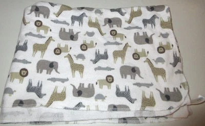 Carter's Zoo Animals Baby Flannel Receiving Blanket Zebra Giraffe Lion Turtle - Image 1 of 4