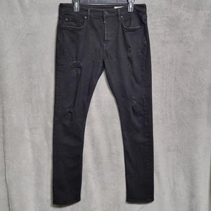 AllSaints Cigarette Damaged Jeans Mens Size 32 Black Straight Leg Pants Distress - Picture 1 of 17