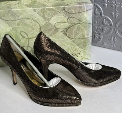 J RENEE Gold Womens Heels  Pumps Heels Size 7 M Black Gold Micro Dot Leather - Image 1 of 4
