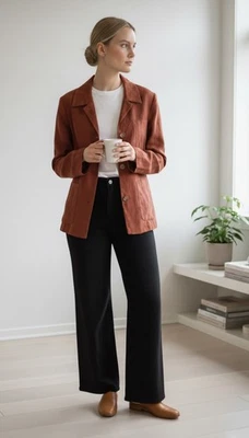 Jaqueta Blazer Vintage Feminina de Linho 6 Ferrugem Laranja Clássica Preppy Minimal Chic - Imagem 1 de 4