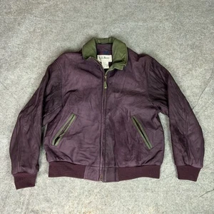 Vintage LL Bean Jacket Womens Medium Plum Suede Bomber Outdoors USA 90s Leather - Picture 1 of 12