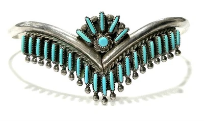 Vintage Stanvic Sanchez Zuni Sterling Silver needlepoint turquoise cuff bracelet - Image 1 of 4