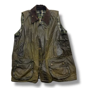 Vintage Barbour Beaufort Chopped Vest 46 Distressed Waxed Cotton - Picture 1 of 17