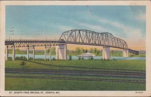 St. Joseph Free Bridge St. Joseph MO. Linen Postcard - Picture 1 of 2