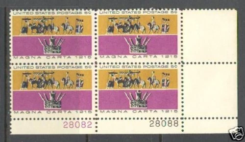 US USA Sc# 1265 MNH FVF PLATE # BLOCK Magna Carta King John Crown Horse Britain - Image 1 of 1