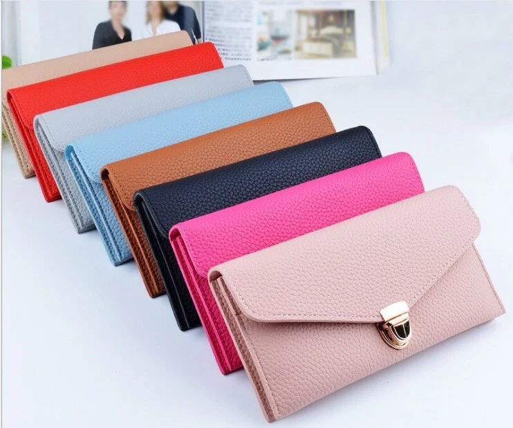 LADIES WALLET STYLE CLUTCH PURSE FAUX LEATHER WITH CLIP LOCK SUEDE LINING - Image 1 of 4